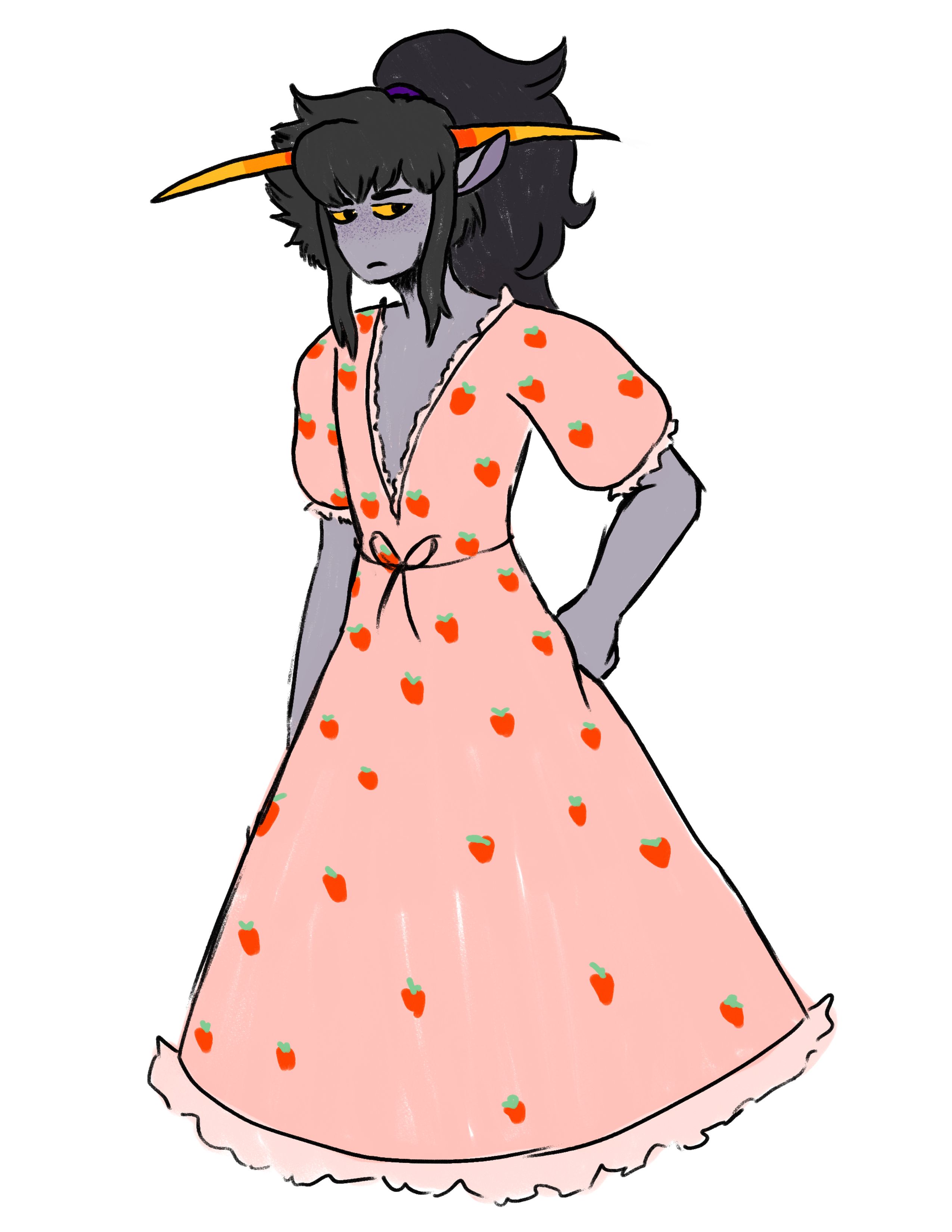 homestuck fantroll Aprell in the Strawberry dress that was trending on the internet early 2020